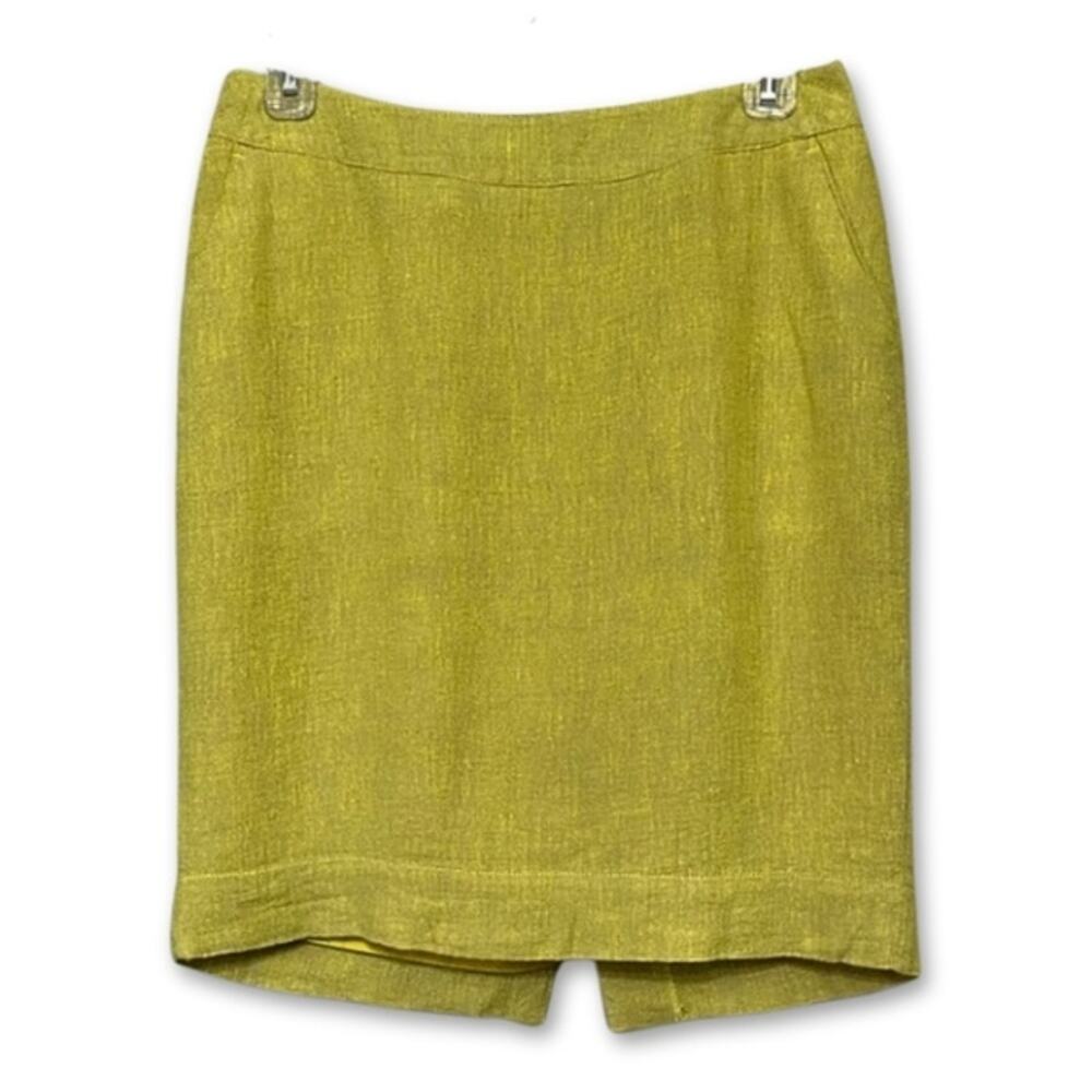 Merona Straight Skirt Mini Length Back Slit Fully Lined Linen Blend Yellow W 2